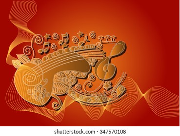 abstract musical with guitar and floral