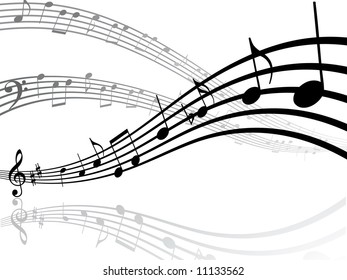 Abstract musical lines with notes. Vector illustration