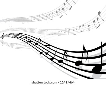 Abstract musical lines with notes. Vector illustration