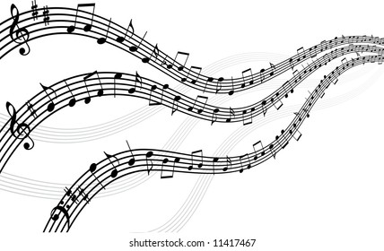 Abstract musical lines with notes. Vector illustration