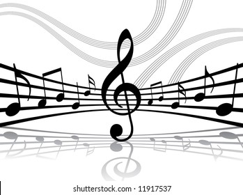 Abstract musical lines with notes. Vector illustration