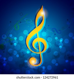 Abstract musical note on blue shiny background. EPS 10.