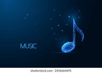 Abstract musical note symbol on dark blue background Ceativity, innovation, artistic expression in music creation futuristic concept in glowing low polygonal style. Abstract design vector illustration