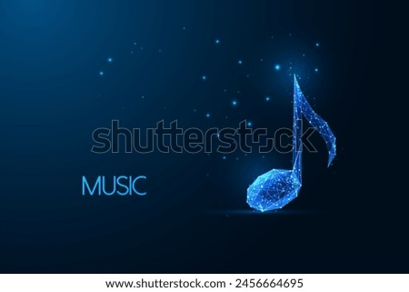 Abstract musical note symbol on dark blue background Ceativity, innovation, artistic expression in music creation futuristic concept in glowing low polygonal style. Abstract design vector illustration