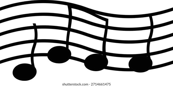 Abstractas notas musicales en las líneas fluidas del pentagrama Ilustración vectorial en blanco y negro.