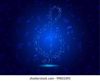 Abstrakte musikalische Noten oder Wellenhintergrund in blauer Farbe. EPS10, kann als Flyer, Banner oder Poster für Disco-Partys und andere Veranstaltungen verwendet werden.