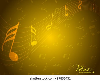 Abstract musical notes or wave background in yellow color. EPS 10, can be use as flyer, banner or poster for disco parties and other events.