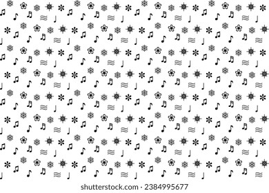 Abstract musical note,star and flower seamless pattern. Black element on white background. For masculine shirt dress fabric textile cover decoration wallpaper backdrop all over print