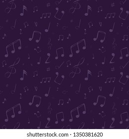 Abstract musical seamless pattern. Notes in doodle style. Vector illustration