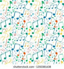 Abstract musical seamless pattern. Notes in doodle style. Vector illustration