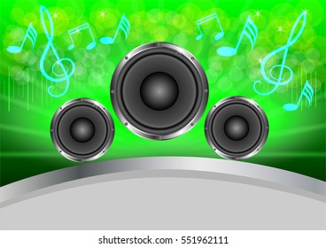 Abstract musical with speakers on green gray background