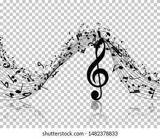 Abstract Musical Theme. Transparency Grid Background Design. Vector Illustration.