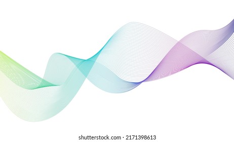 Abstract musical wave element of colored lines on white background for design. Vector illustration of smooth ribbon dynamics. EPS 10.
