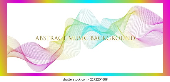 Abstract musical wave element of colored lines on white background for design. Vector illustration of smooth ribbon dynamics. EPS 10.