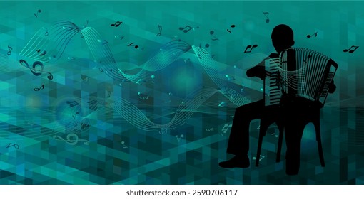 Abstract musician playing accordion. Not AI. Vector illustration