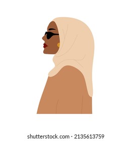 Abstract muslim woman in hijab. Faceless female portrait in sunglasses. Minimalist vector illustration in flat style. Design element for International Womens Day and Mothers day.