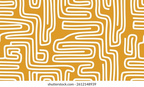 Abstract Mustard and White Maze Pattern