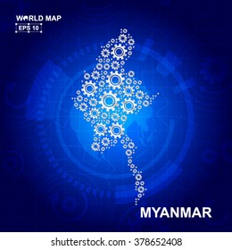 Abstract Myanmar gear map. Vector design
