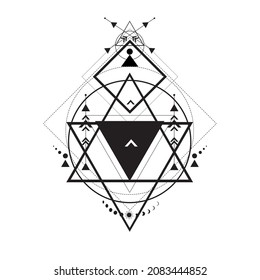 Abstract mystic sign with geometric shapes ornament for t-shirt or tattoo vintage