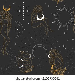 abstract mystical image of wild poisonous witch mushrooms. cosmic moon phases and rituals