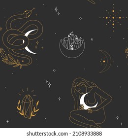 abstract mystical image of wild poisonous witch mushrooms. cosmic moon phases and rituals