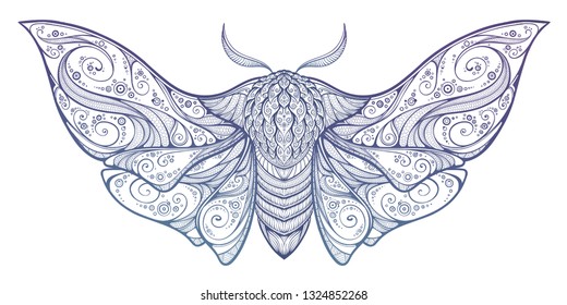 Abstract mystical Moth in psychedelic design. High-detailed vector illustration for tattoo, printing t-shirt and posters etc.