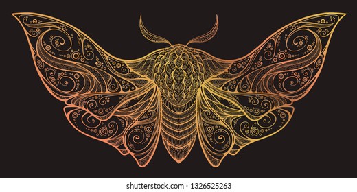 Abstract mystical Moth in psychedelic design. High-detailed vector illustration for tattoo, printing t-shirt and posters etc.