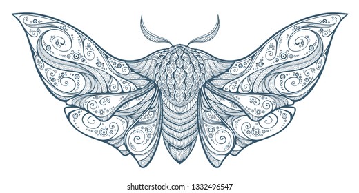 Abstract mystical Moth in psychedelic design. High-detailed vector illustration for tattoo, printing t-shirt and posters etc.