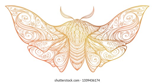Abstract mystical Moth in psychedelic design. High-detailed vector illustration for tattoo, printing t-shirt and posters etc.
