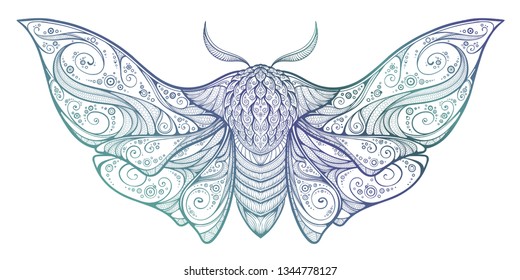 Abstract mystical Moth in psychedelic design. High-detailed vector illustration for tattoo, printing t-shirt and posters etc.