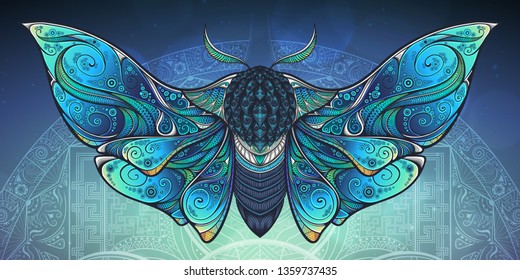 Abstract mystical Moth in psychedelic design. High-detailed vector illustration for tattoo, printing t-shirt and posters etc.