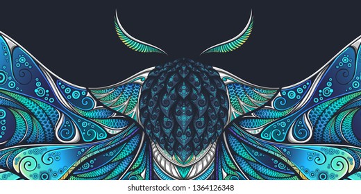 Abstract mystical Moth in psychedelic design. High-detailed vector illustration for tattoo, printing t-shirt and posters etc.