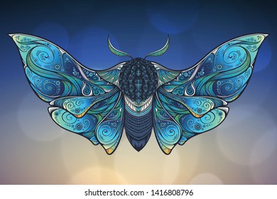 Abstract mystical Moth in psychedelic design. High-detailed vector illustration for tattoo, printing t-shirt and posters etc.
