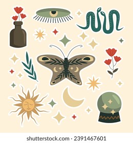 Abstract mystical set Modern vector illustration Witchcraft esoteric elements