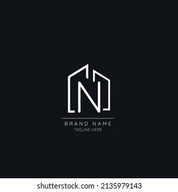 Resumen N logotipo del icono de la letra inicial incorporado en un edificio