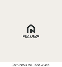 Abstract N letter house logo design symbols. Initials letter typhography monogram.