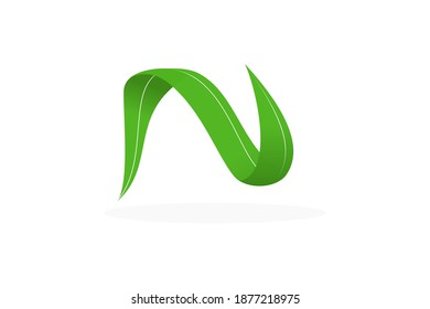 Abstract N letter and leaf logo design template
