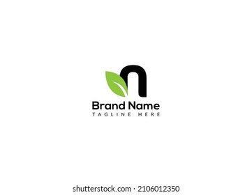 Abstract n letter modern initial lettermarks leaf logo design