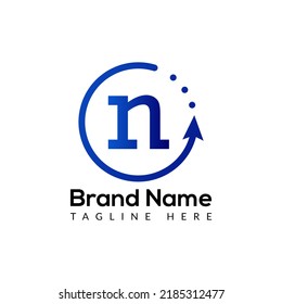 Resumen N letra plantilla de diseño de logotipo de flecha inicial moderna