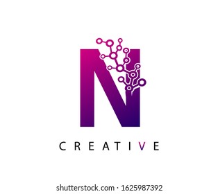 Abstract N Letter , Molecules N Technology Logo Design.