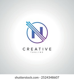 Abstract N Letter Tech Logo Design. Initial Technology Elements.