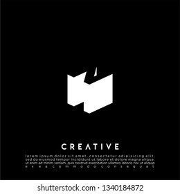 abstract N logo letter in 3d shadow design concept