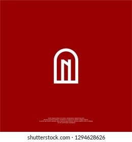 abstract N logo letter with house door shape design concept