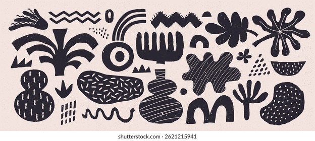 Abstract naive elements, doodles and organic shapes in imprint style