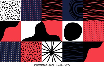 Abstract naive pattern design with simple shapes and doodle elements. Graphic design perfect for kids theme, web solution, presentation, branding package, advertisement ideas, fabric print.