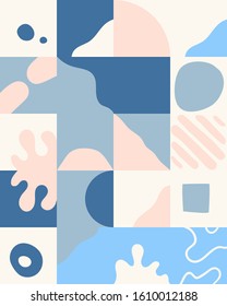 Abstract naive pattern design with simple shapes and doodle elements. Graphic design perfect for kids theme, web solution, presentation, branding package, advertisement ideas, fabric print.