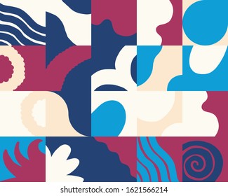 Abstract naive pattern design with simple shapes and doodle elements. Graphic design perfect for kids theme, web solution, presentation, branding package, advertisement ideas, fabric print.