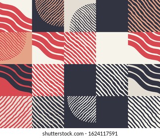 Abstract naive pattern design with simple shapes and doodle elements. Graphic design perfect for kids theme, web solution, presentation, branding package, advertisement ideas, fabric print.