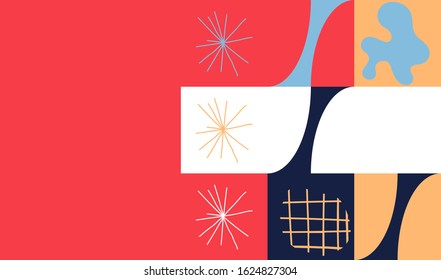 Abstract naive pattern design with simple shapes and doodle elements. Graphic design perfect for kids theme, web solution, presentation, branding package, advertisement ideas, fabric print.