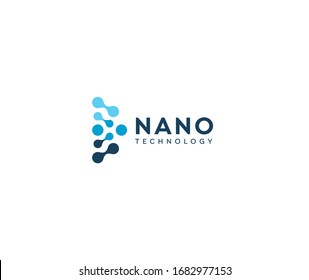 Abstract nano icon, blue circles in semicircle. Dotted logo template, flat abstract emblem. Concept logotype design for nanotech innovation and development. Science vector logo.